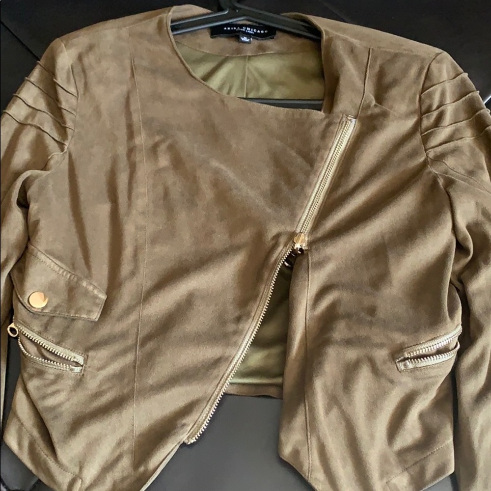 Suede crop green jacket